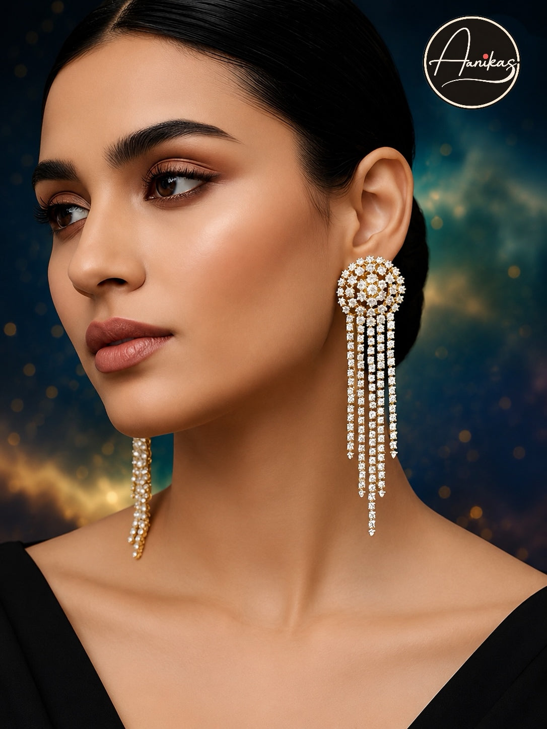 Rhodium American Diamond Dangler Earrings