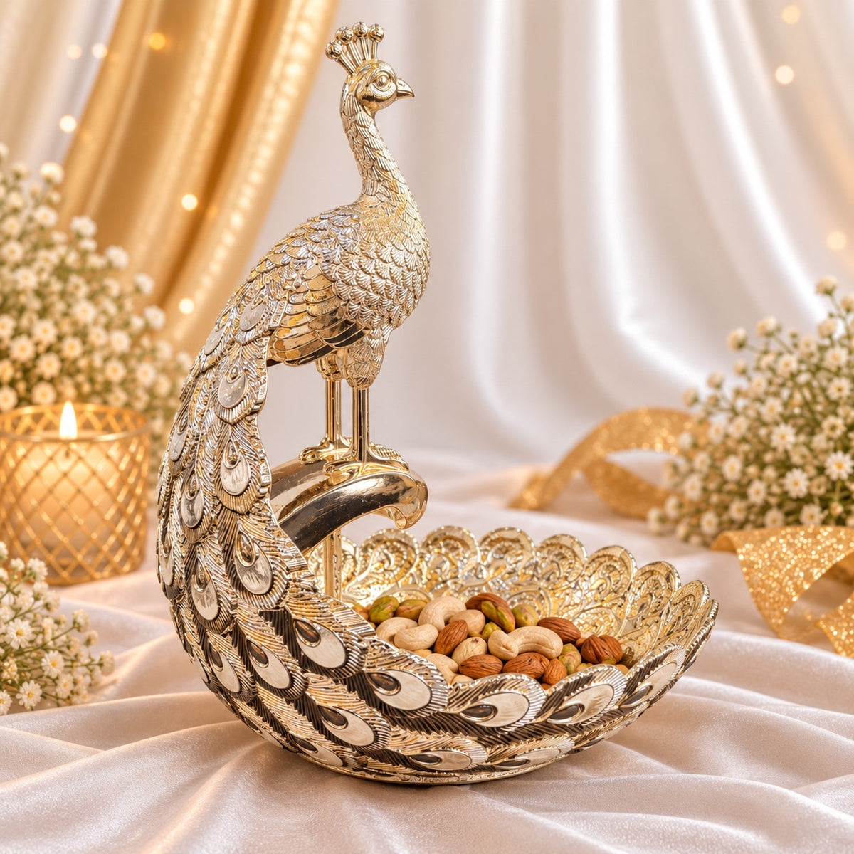 Silver plated peacock platter