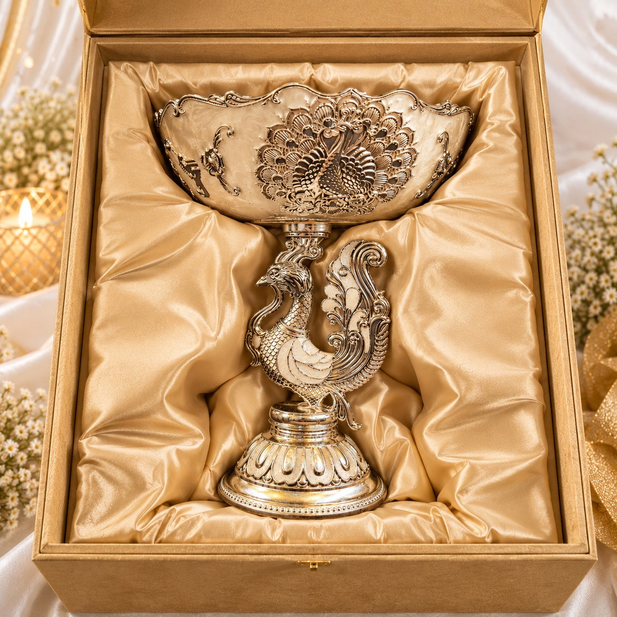 Silver plated peacock crown platter