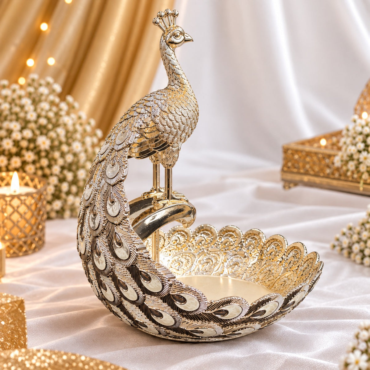 Silver plated peacock platter