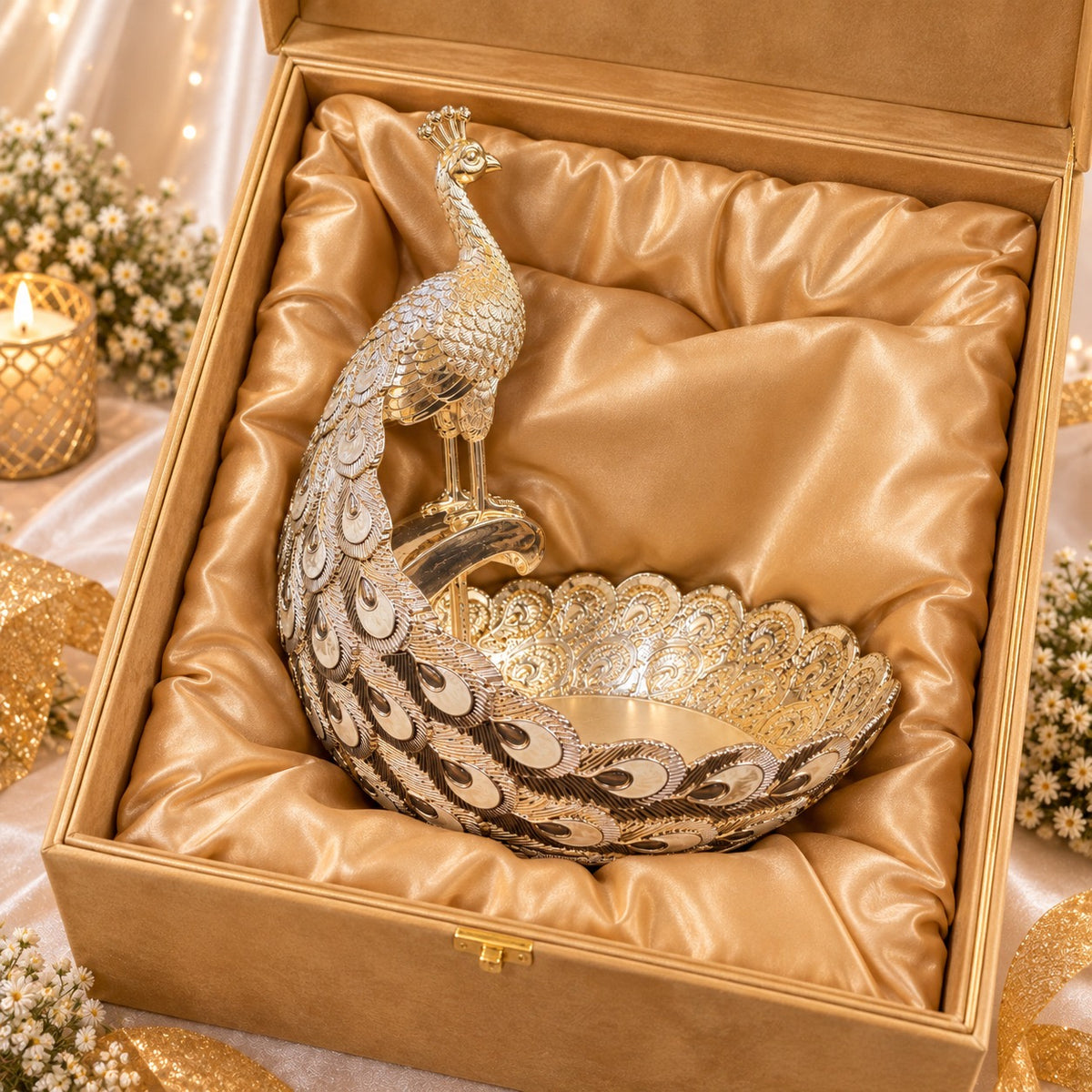 Silver plated peacock platter
