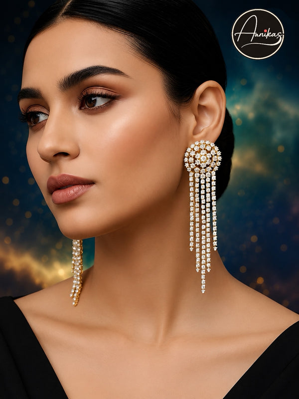 Rhodium American Diamond Dangler Earrings - alternate view