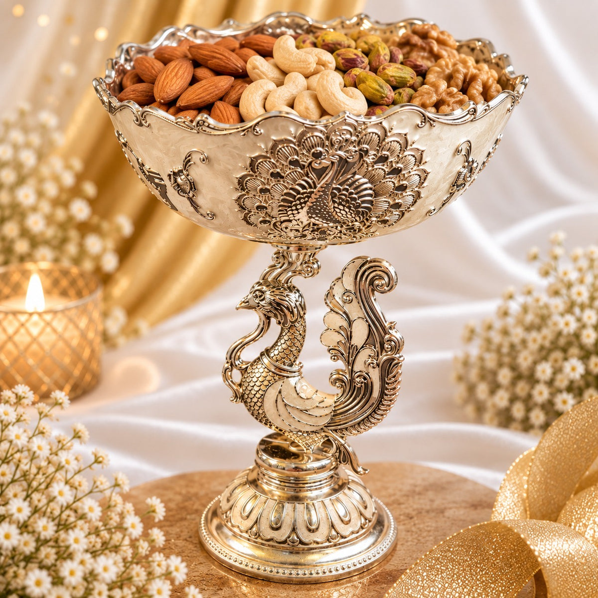 Silver plated peacock crown platter