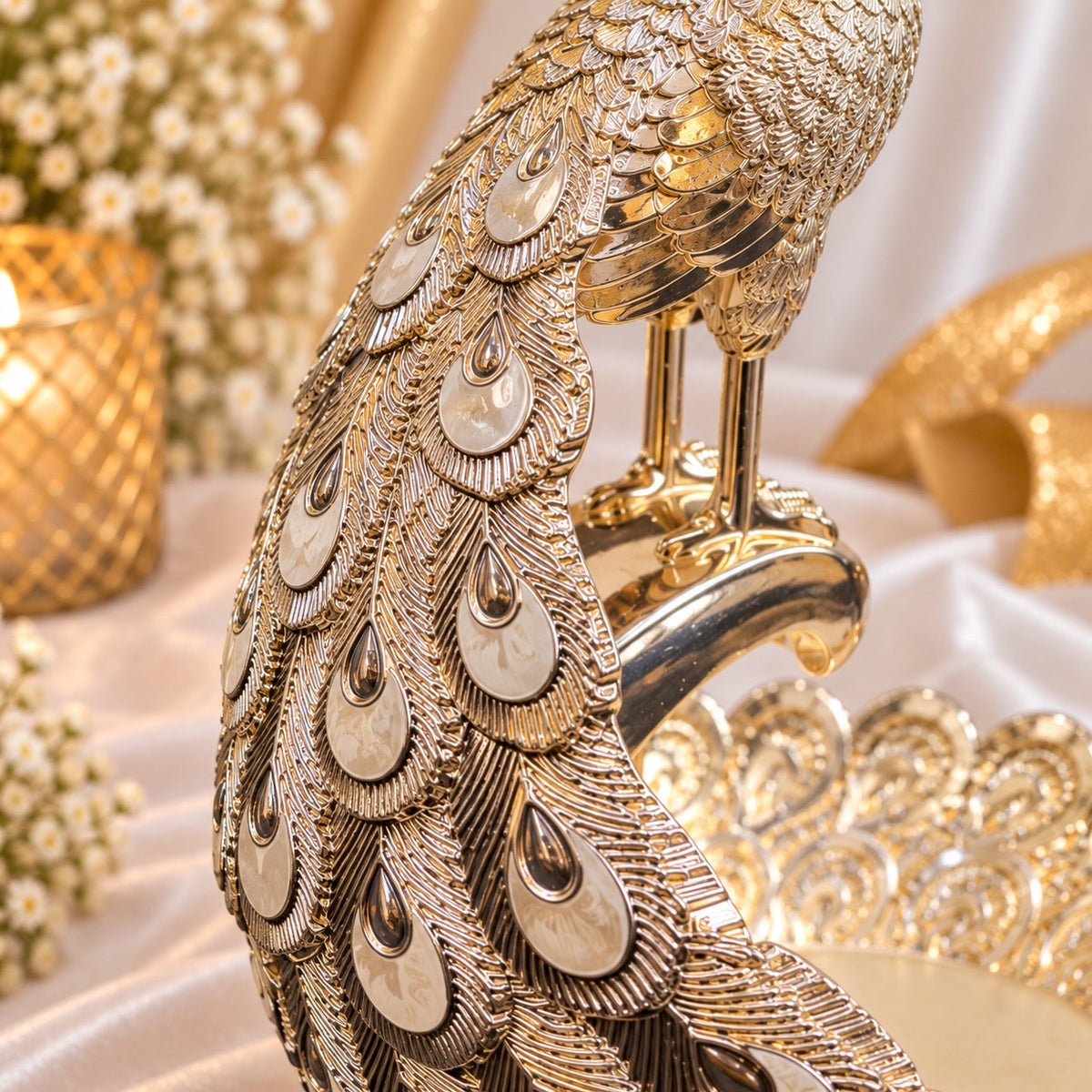 Silver plated peacock platter
